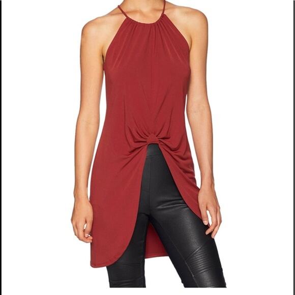 BCBGeneration Hi-Low‎ Halter Knot Front Neck Tunic Top Auburn NWT Size S - Picture 1 of 7
